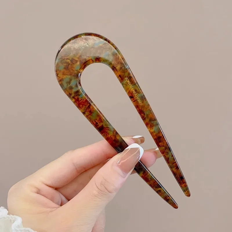 U-Shaped Hair Fork Fashion Tortoiseshell Acetate Hairpin Women Geometric Headwear Hair Sticks Girls New Hair Clips Accessories