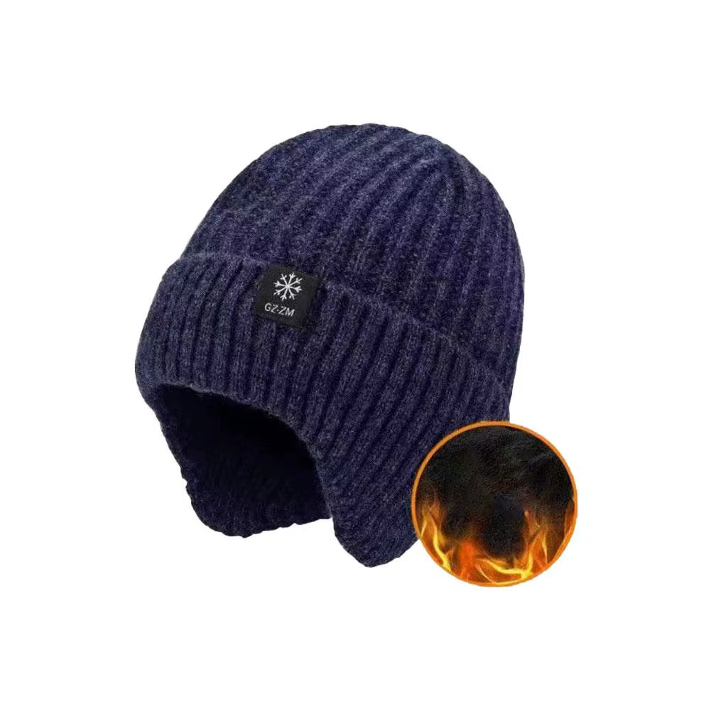 Men Winter Knitted Hat Plush Warmth Peaked Cap Outdoor Earmuff Casual Fashion Faux Fur Lined Bomber Hats Cycling Ear Protection