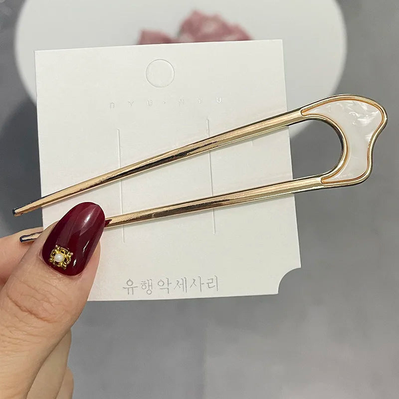 U-Shaped Hair Fork Fashion Tortoiseshell Acetate Hairpin Women Geometric Headwear Hair Sticks Girls New Hair Clips Accessories
