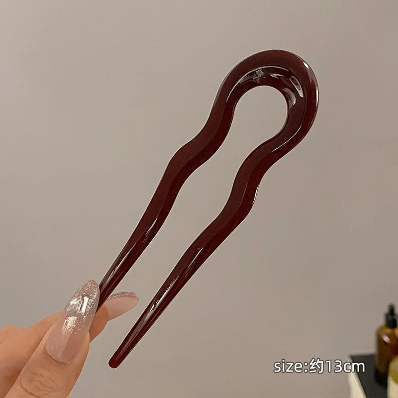 U-Shaped Hair Fork Fashion Tortoiseshell Acetate Hairpin Women Geometric Headwear Hair Sticks Girls New Hair Clips Accessories