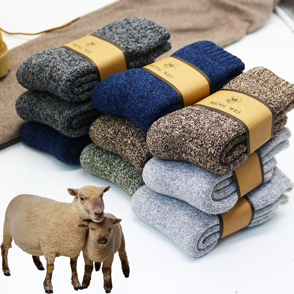 3/5 Pair Winter Men'S Merino Wool Socks Super Thick Warm High Quality Harajuku Retro Snow Casual Antifreeze Cashmere Socks Men