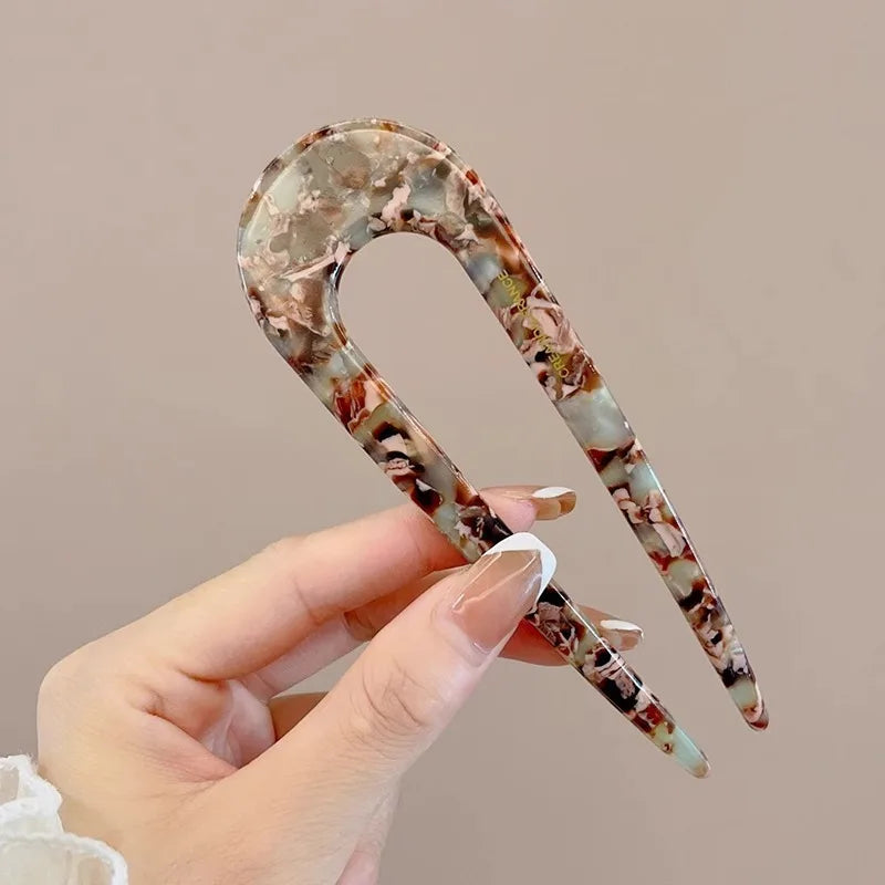 U-Shaped Hair Fork Fashion Tortoiseshell Acetate Hairpin Women Geometric Headwear Hair Sticks Girls New Hair Clips Accessories