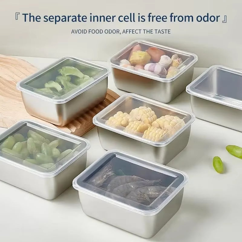 Stainless Steel Food Storage Container with Lid - Airtight Fresh-Keep Box for Fridge | Small Thickened Kitchen Organizer