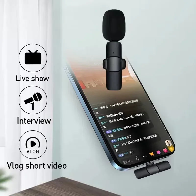 2.4G Wireless Lavalier Microphone Portable Audio Video Recording for Iphone Android Live Broadcast Gaming Phone