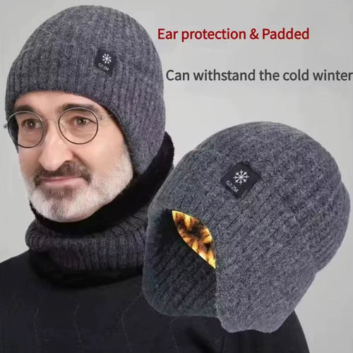 Men Winter Knitted Hat Plush Warmth Peaked Cap Outdoor Earmuff Casual Fashion Faux Fur Lined Bomber Hats Cycling Ear Protection