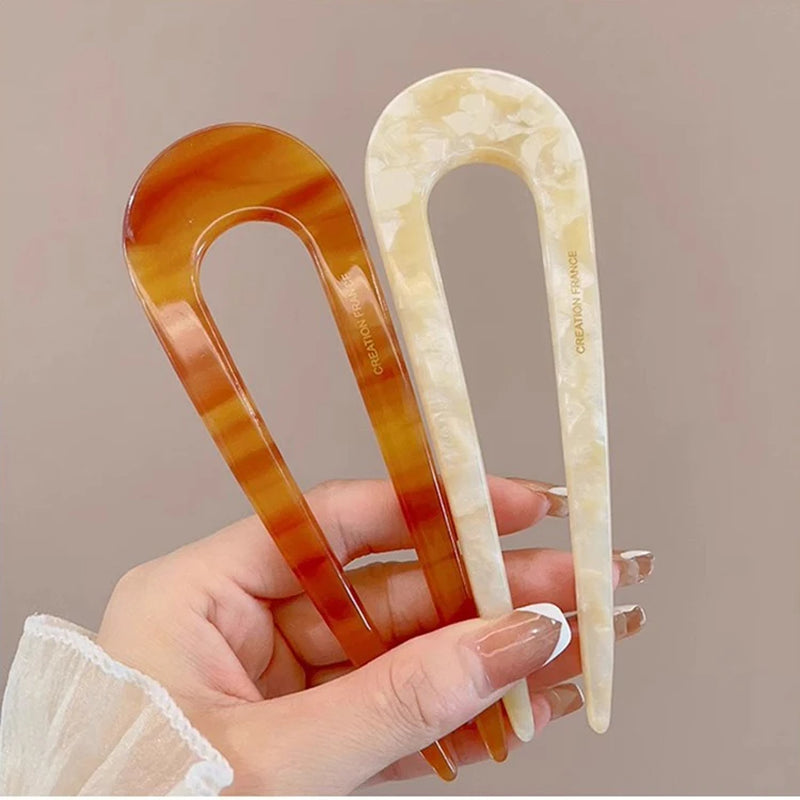 U-Shaped Hair Fork Fashion Tortoiseshell Acetate Hairpin Women Geometric Headwear Hair Sticks Girls New Hair Clips Accessories