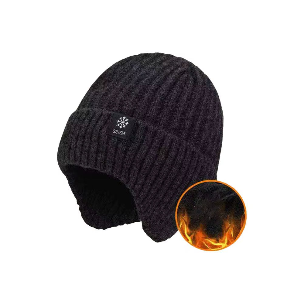 Men Winter Knitted Hat Plush Warmth Peaked Cap Outdoor Earmuff Casual Fashion Faux Fur Lined Bomber Hats Cycling Ear Protection