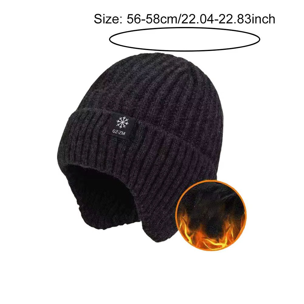 Men Winter Knitted Hat Plush Warmth Peaked Cap Outdoor Earmuff Casual Fashion Faux Fur Lined Bomber Hats Cycling Ear Protection
