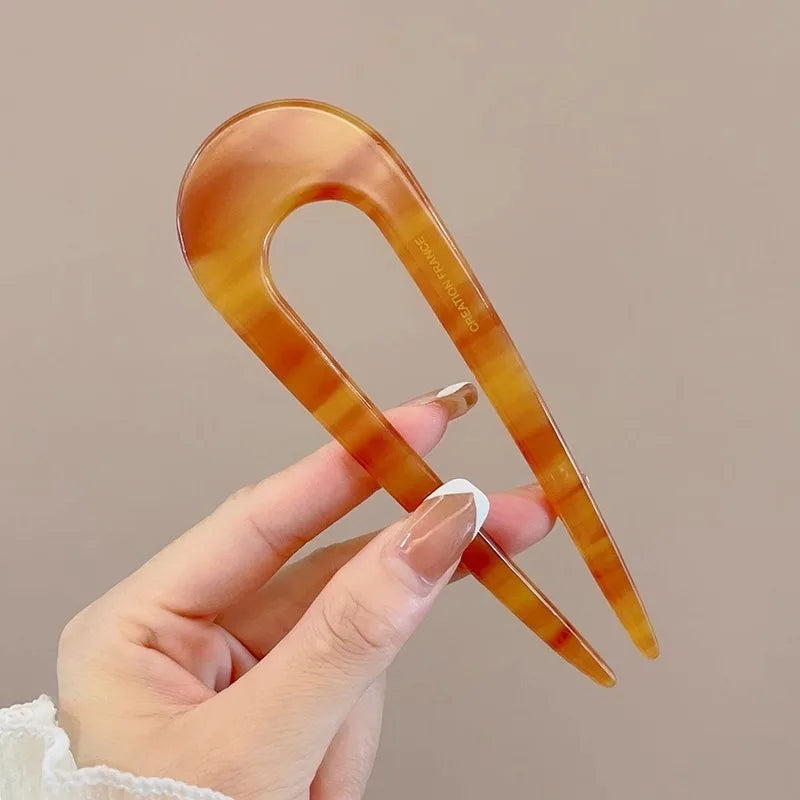 U-Shaped Hair Fork Fashion Tortoiseshell Acetate Hairpin Women Geometric Headwear Hair Sticks Girls New Hair Clips Accessories