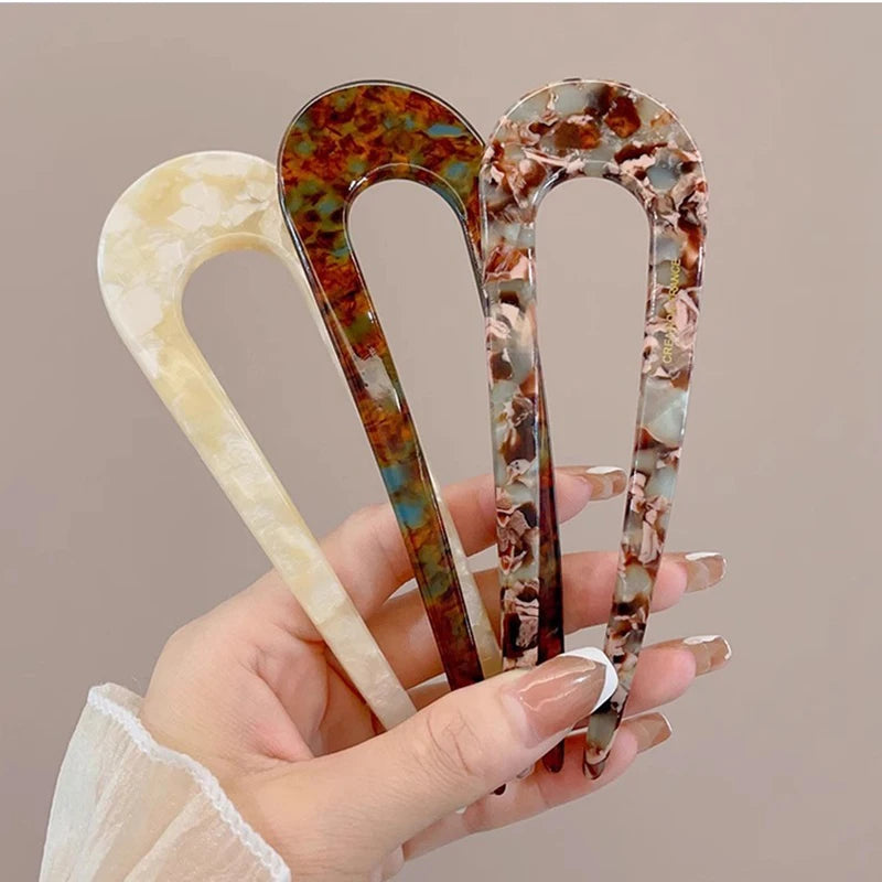 U-Shaped Hair Fork Fashion Tortoiseshell Acetate Hairpin Women Geometric Headwear Hair Sticks Girls New Hair Clips Accessories