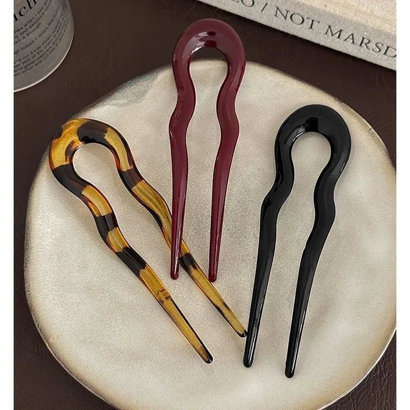 U-Shaped Hair Fork Fashion Tortoiseshell Acetate Hairpin Women Geometric Headwear Hair Sticks Girls New Hair Clips Accessories