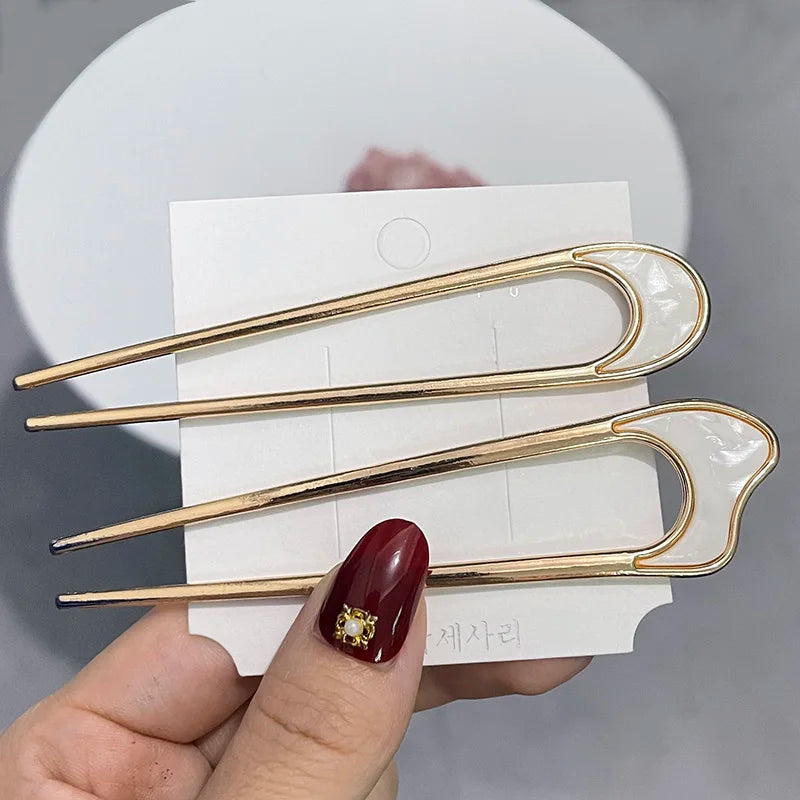 U-Shaped Hair Fork Fashion Tortoiseshell Acetate Hairpin Women Geometric Headwear Hair Sticks Girls New Hair Clips Accessories