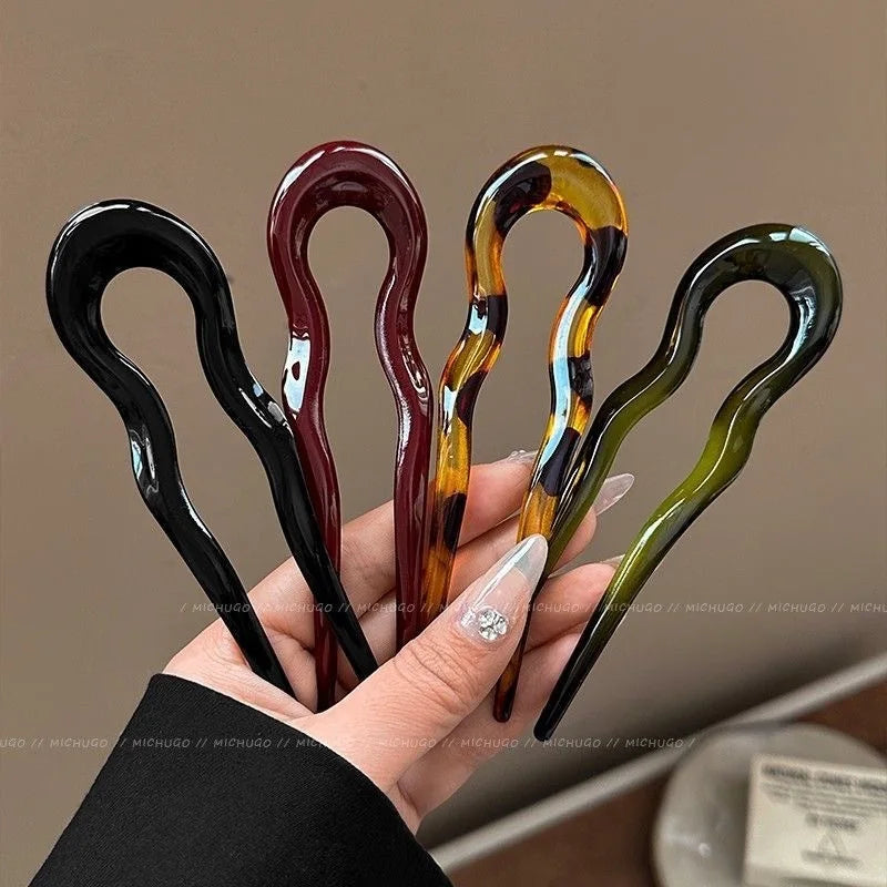 U-Shaped Hair Fork Fashion Tortoiseshell Acetate Hairpin Women Geometric Headwear Hair Sticks Girls New Hair Clips Accessories