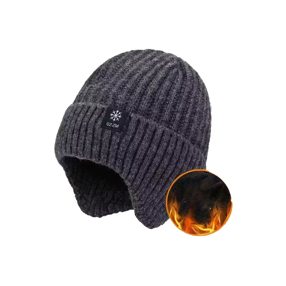 Men Winter Knitted Hat Plush Warmth Peaked Cap Outdoor Earmuff Casual Fashion Faux Fur Lined Bomber Hats Cycling Ear Protection